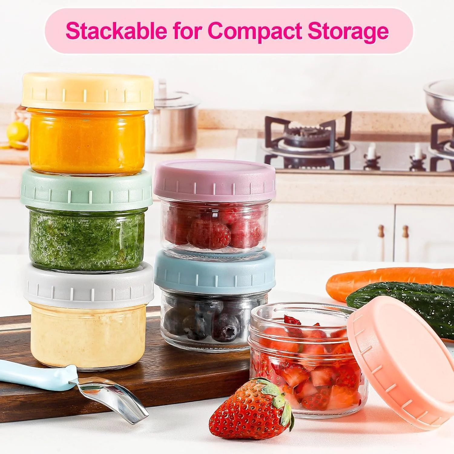 ظروف شیشه ای نگهداری مواد غذایی، ظروف پلاستیکی قابل استفاده مجدد برای اسنک و پوره، ظرف سس سالاد بیرون بر، ظروف دلی، ظروف چاشنی فریزر، قابل استفاده در مایکروویو و ماشین ظرفشویی، بدون BPA، 6 عدد