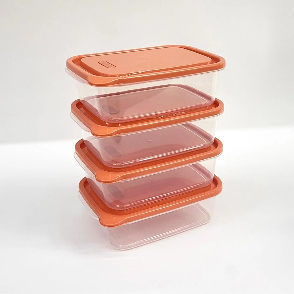 ظرف نگهداری غذا 4 تکه HEXAR® با درب، ست ظروف مربعی قابل چیدن، مناسب برای فریزر و ماشین ظرفشویی، ظروف پلاستیکی ضد نشت آشپزخانه (متنوع)