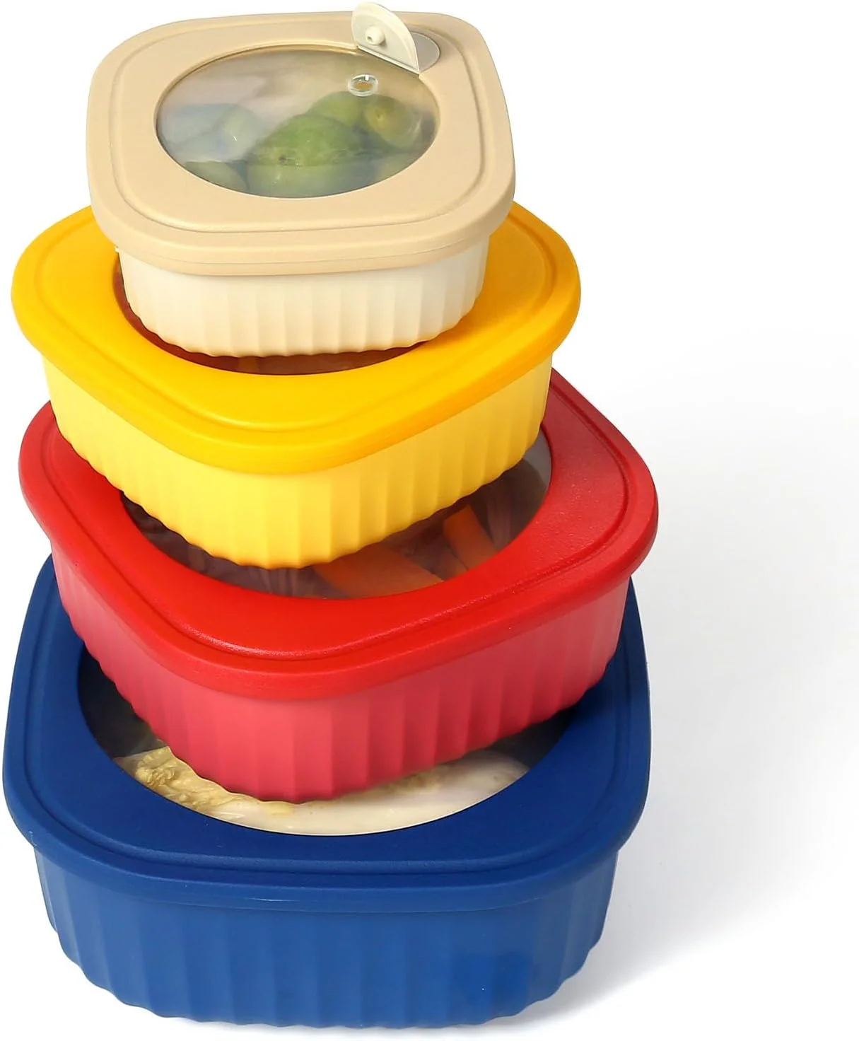 ست ۴ تایی ظروف پلاستیکی نگهداری غذا با درب، بدون BPA، ظروف نگهداری مواد غذایی با درب، ضد نشت، قابل چیدن در هم، ظرف ناهار، مناسب یخچال، مایکروویو، فریزر و ماشین ظرفشویی (مربع)