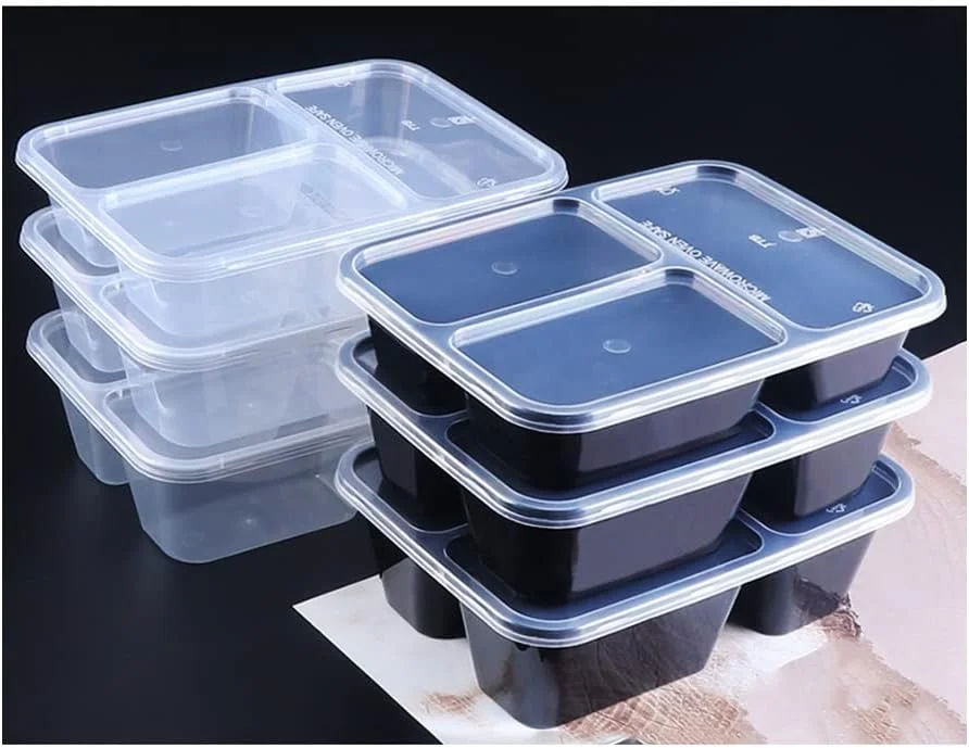 ظرف غذای بیرون بر 500 عددی با درب، ظروف آماده سازی غذا 3 قسمتی، ظروف نگهداری مواد غذایی، قابل استفاده در مایکروویو و فریزر (رنگ: شفاف، اندازه: 650 میلی لیتر)