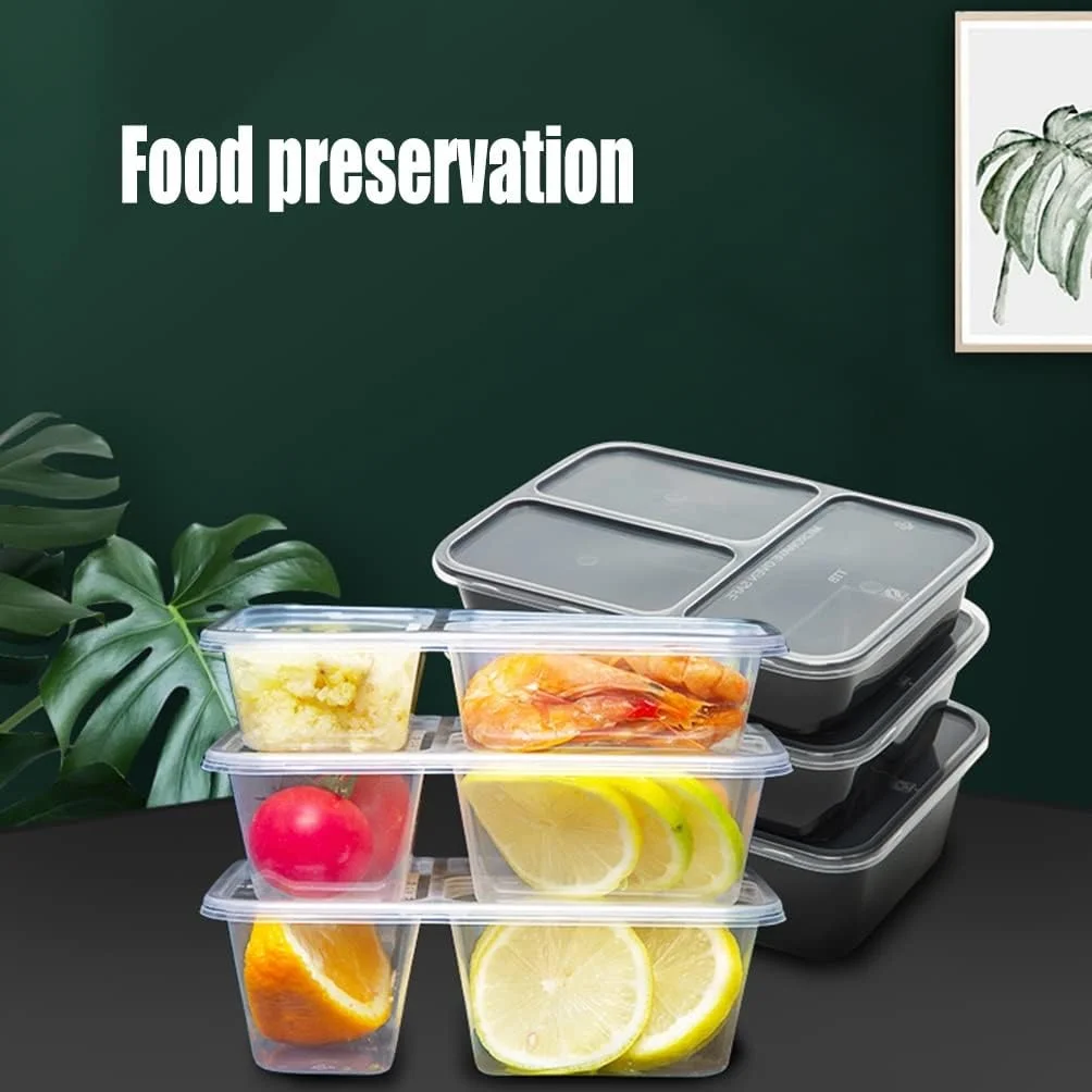 ظرف غذای بیرون بر 500 عددی با درب، ظروف آماده سازی غذا 3 قسمتی، ظروف نگهداری مواد غذایی، قابل استفاده در مایکروویو و فریزر (رنگ: شفاف، اندازه: 650 میلی لیتر)