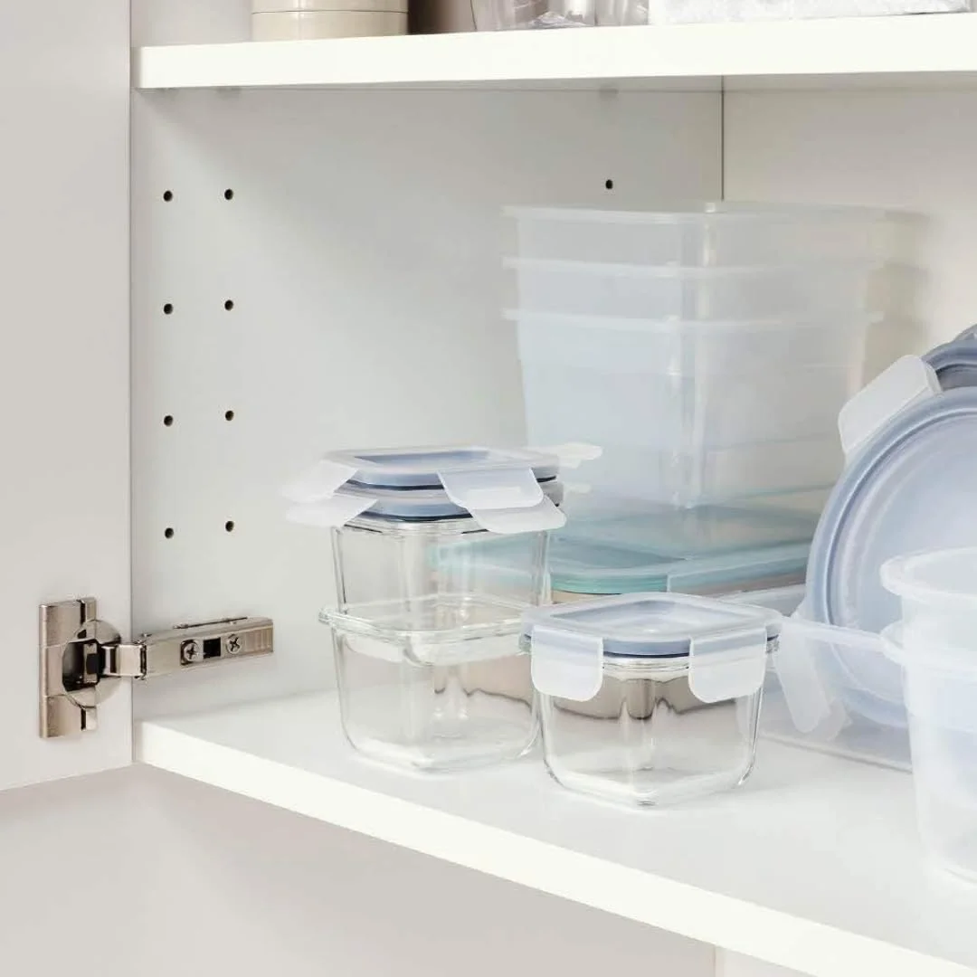 ظرف غذای درب دار ایکیا 365+، ست ظروف آشپزخانه، مربع/شیشه ای، قابل استفاده در مایکروویو، قابل استفاده در فریزر، قابل شستشو در ماشین ظرفشویی (180 میلی لیتر، مجموعه 3 عددی)