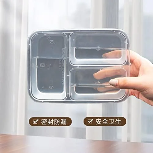 ظرف غذای بیرون بر 500 عددی با درب، ظروف آماده سازی غذا 3 قسمتی، ظروف نگهداری مواد غذایی، قابل استفاده در مایکروویو و فریزر (رنگ: شفاف، اندازه: 650 میلی لیتر)