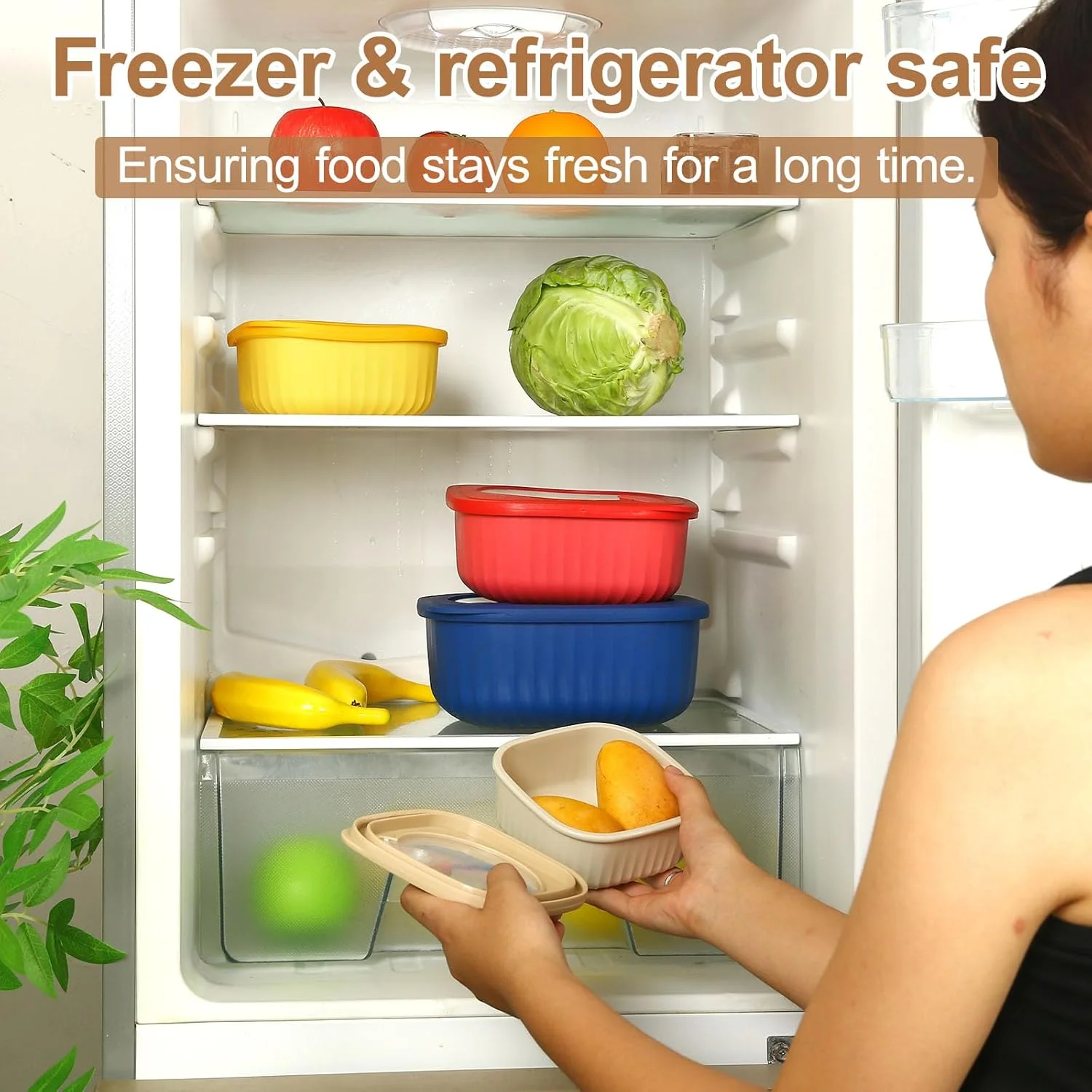 ست ۴ تایی ظروف پلاستیکی نگهداری غذا با درب، بدون BPA، ظروف نگهداری مواد غذایی با درب، ضد نشت، قابل چیدن در هم، ظرف ناهار، مناسب یخچال، مایکروویو، فریزر و ماشین ظرفشویی (مربع)