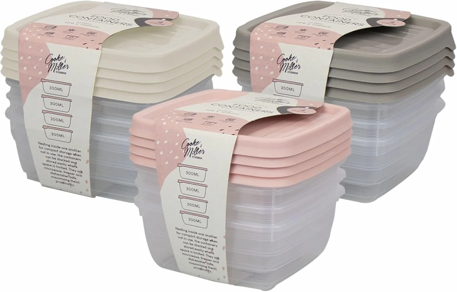 ست ظروف پلاستیکی مربعی، ظروف نگهداری مواد غذایی درب دار و هوا بند مناسب برای مایکروویو، فریزر و ماشین ظرفشویی، لوازم ضروری آشپزخانه، ظرفیت 300 میلی لیتر، رنگ های متنوع، 4.5 × 10.9 × 10.9 سانتی متر (4 عدد)