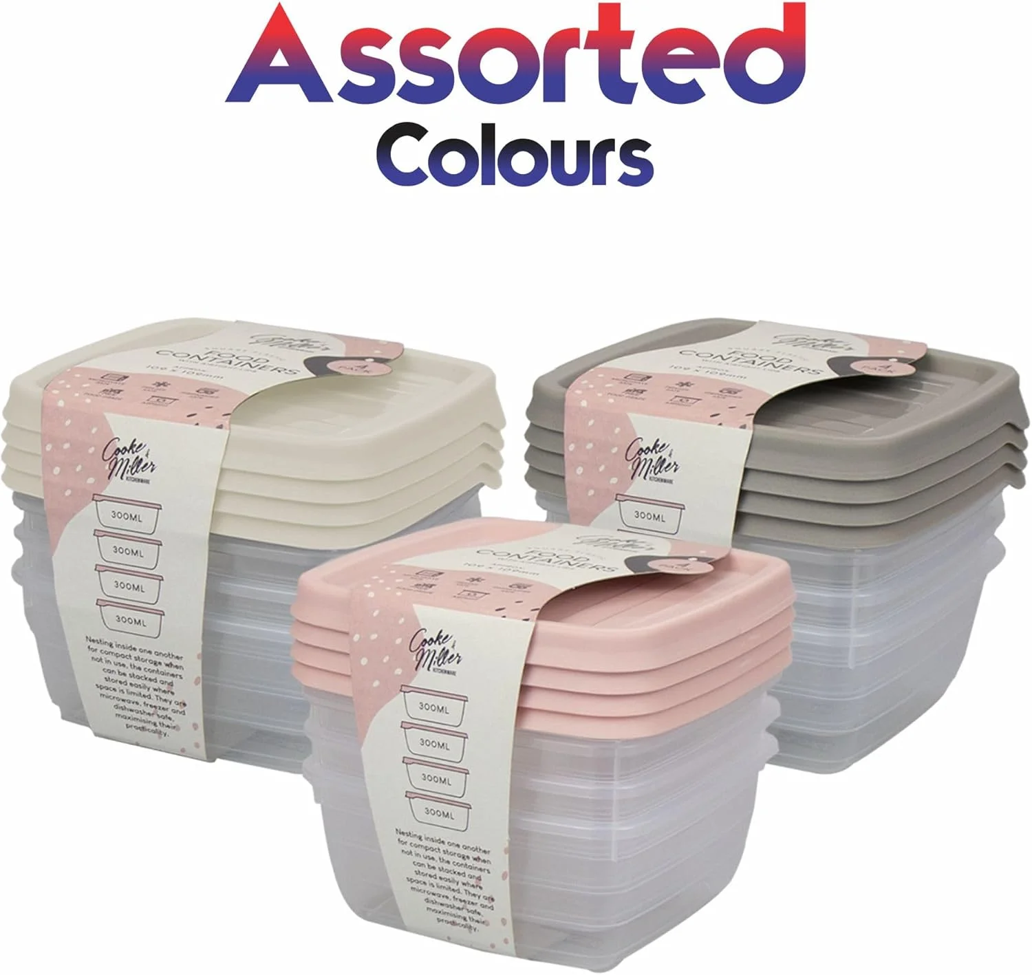 ست ظروف پلاستیکی مربعی، ظروف نگهداری مواد غذایی درب دار و هوا بند مناسب برای مایکروویو، فریزر و ماشین ظرفشویی، لوازم ضروری آشپزخانه، ظرفیت 300 میلی لیتر، رنگ های متنوع، 4.5 × 10.9 × 10.9 سانتی متر (4 عدد)