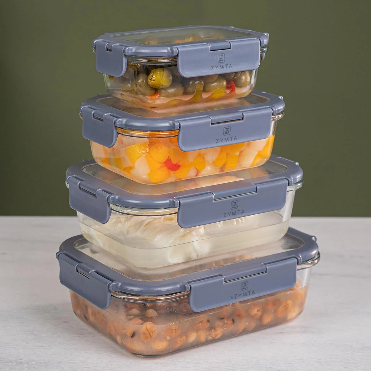 ست 4 تکه ظروف شیشه ای نگهداری غذا با درب های قفل دار هواگیر | ضد نشت، جعبه های آماده سازی غذا از جنس شیشه بوروسیلیکات بدون BPA - قابل استفاده در مایکروویو و فریزر