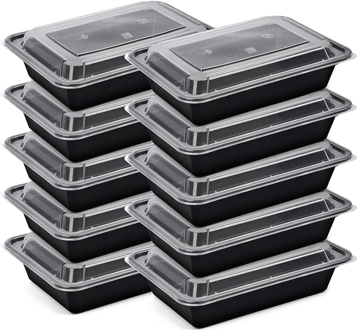 [20 Pack] Compartment Black Base with Lids Food Storage Container(32 oz) RE 32 | Disposable Food Container | Meal Preparation Containers | Lunch Boxes Microwave | Freezer Safe (1 - Compartment)
