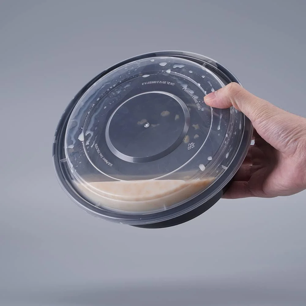 [بسته 5 عددی] ظرف نگهدارنده غذا با پایه گرد مشکی و درب (946 میلی لیتر) R0 32 | ظرف غذای یکبار مصرف | ظروف آماده سازی غذا | جعبه ناهار مناسب مایکروویو | قابل استفاده در فریزر (1 محفظه)