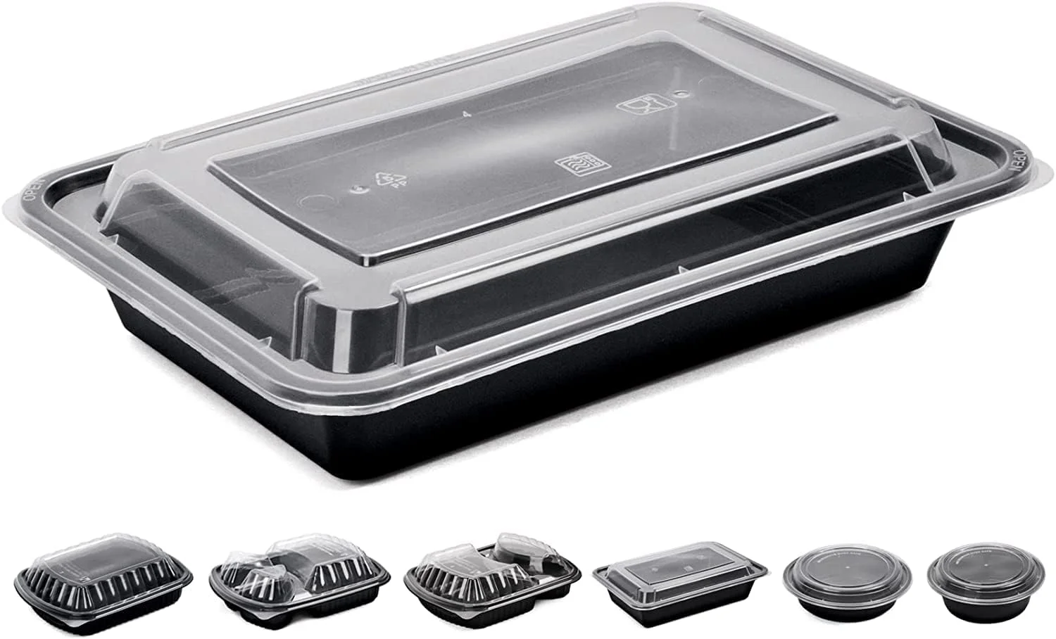[20 Pack] Compartment Black Base with Lids Food Storage Container(32 oz) RE 32 | Disposable Food Container | Meal Preparation Containers | Lunch Boxes Microwave | Freezer Safe (1 - Compartment)