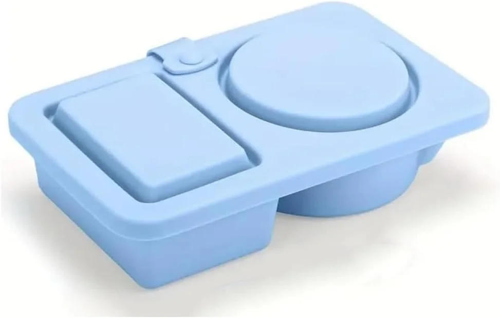 Dual Compartment Snack Containers, Silicone Reusable, with Lids, Salad Dressing Sauce Seasoning Container, Food Storage Boxs for Travel, Office, Picnic(Blue)