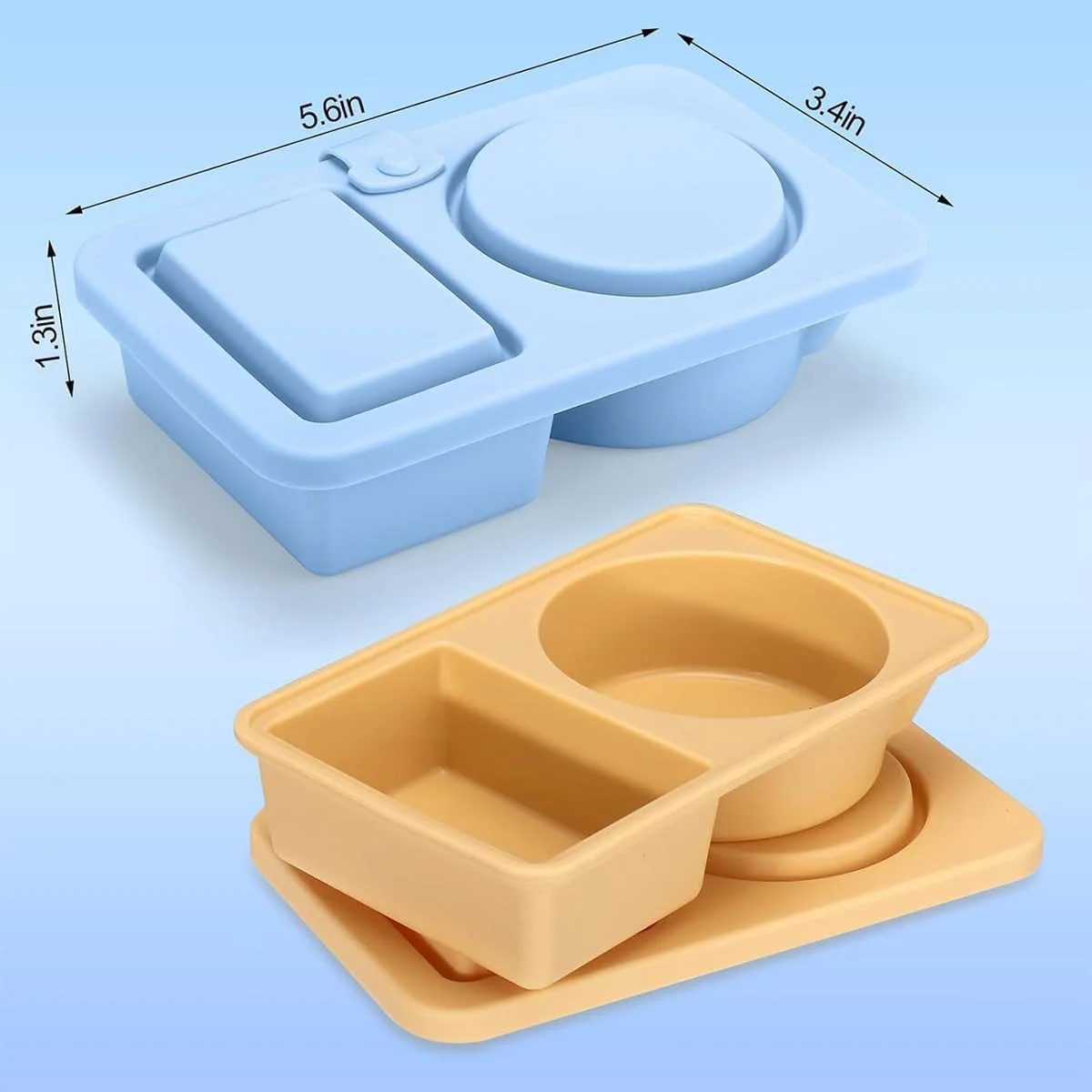 Dual Compartment Snack Containers, Silicone Reusable, with Lids, Salad Dressing Sauce Seasoning Container, Food Storage Boxs for Travel, Office, Picnic(Blue)