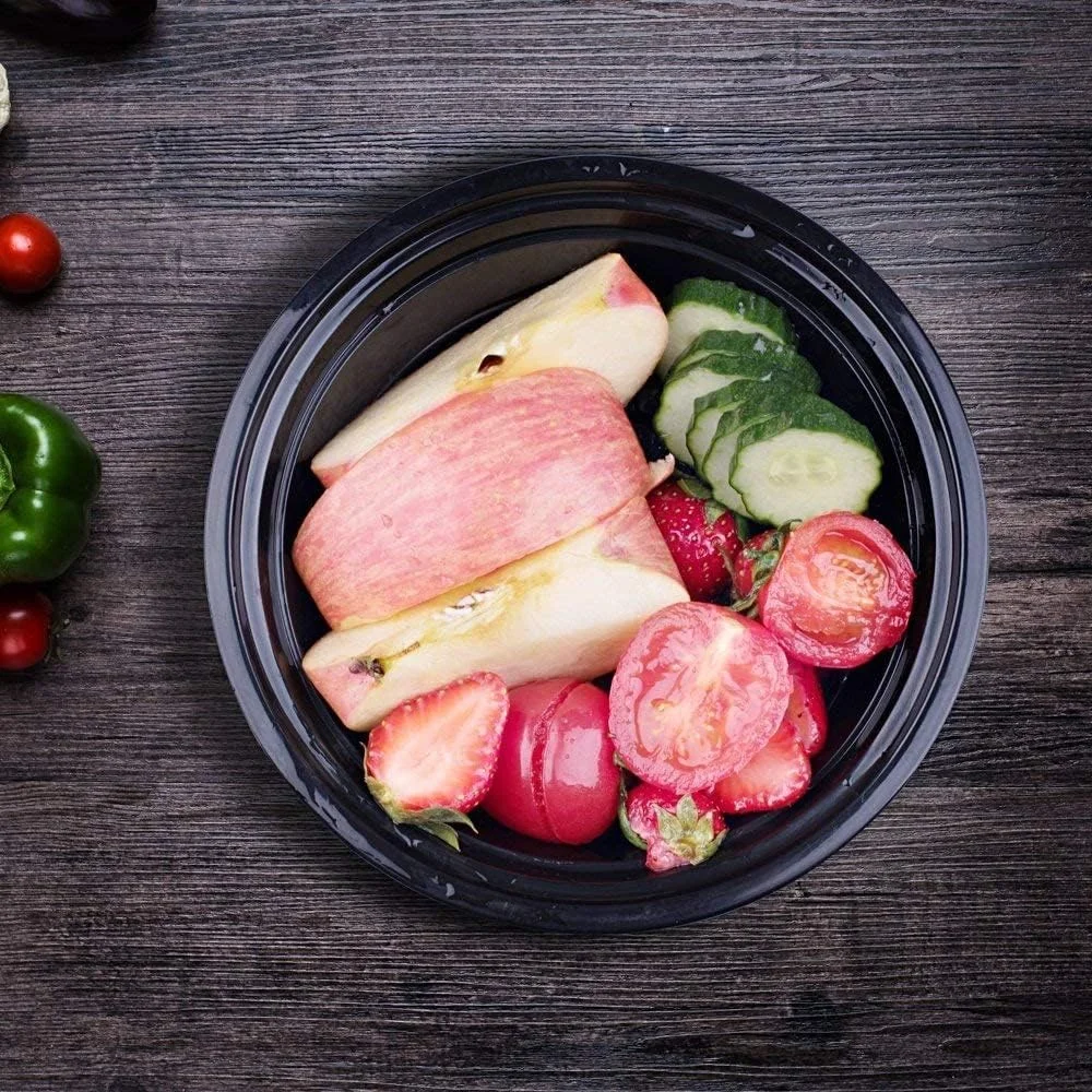 [بسته 10 عددی] ظرف نگهدارنده غذا با پایه گرد مشکی و درب (946 میلی لیتر) RO 32 | ظرف غذای یکبار مصرف | ظروف آماده سازی غذا | جعبه ناهار مایکروویو | قابل استفاده در فریزر (1 محفظه)