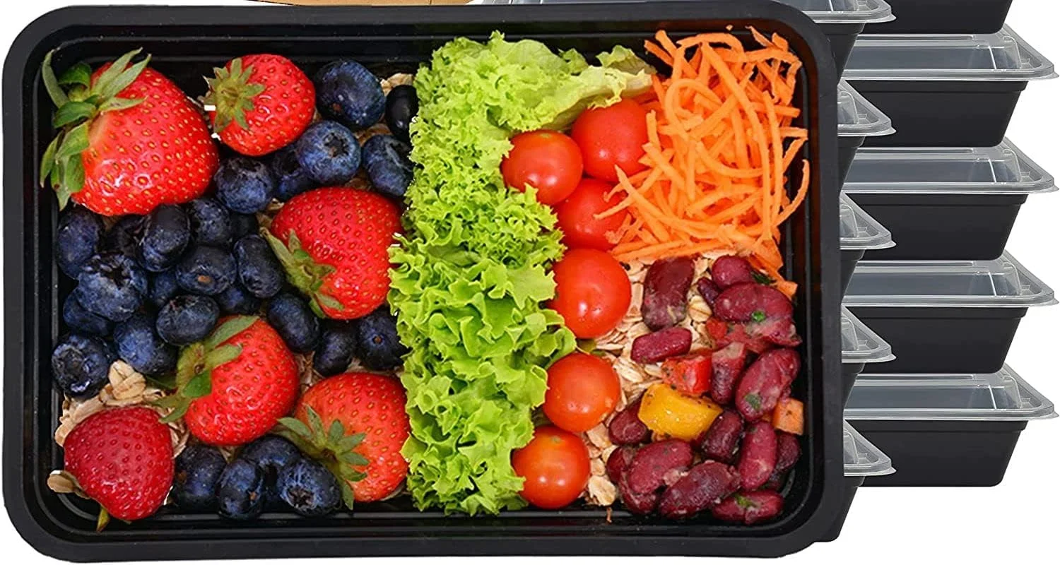 [بسته 20 عددی] ظرف نگهداری غذا با پایه مشکی و درب (28 اونس) RE 28 | ظرف غذای یکبار مصرف | ظروف آماده سازی غذا | جعبه ناهار مایکروویو | فریزر ایمن (1 محفظه)