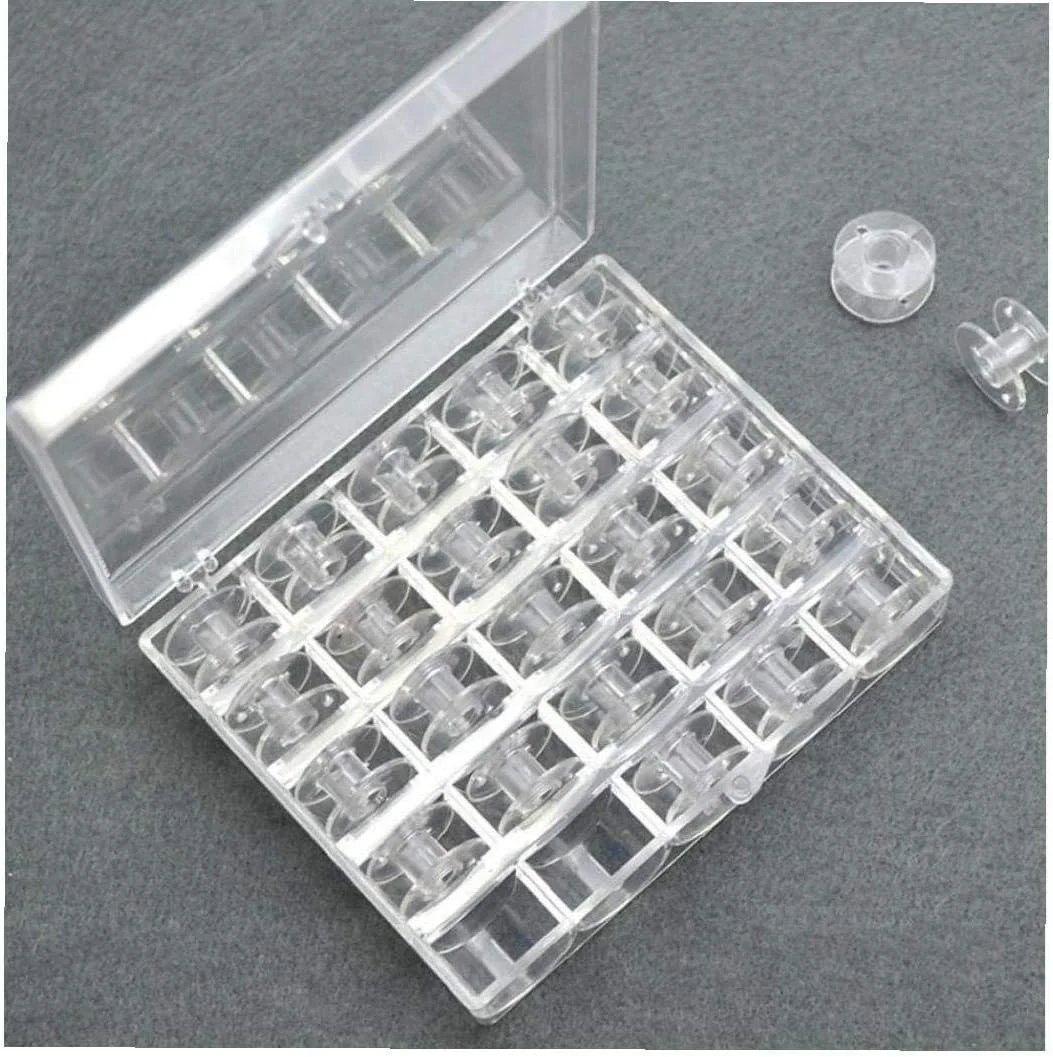 Sewing Machine Spools Plastic 25 Bobbins Thread Storage Case Box Diy Handwork Sewing Parts Container Clear