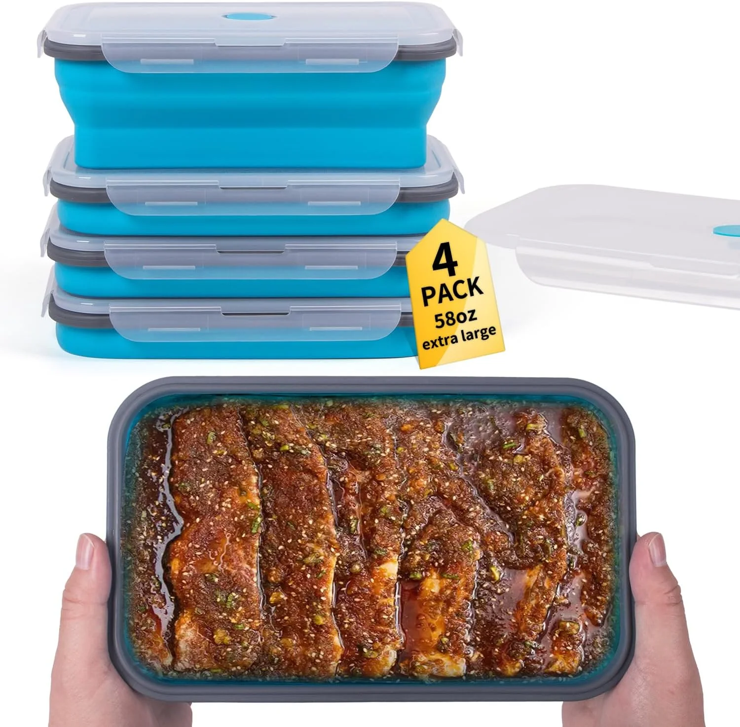 ظروف نگهداری غذای تاشو بسیار بزرگ با درب و دریچه هوا، 1774 میلی لیتر، بسته 4 عددی، ظرف تاشو بسیار بزرگ برای مرینیت با درب، ظروف سیلیکونی تاشو، قابل استفاده در مایکروویو، فریزر و ماشین ظرفشویی، آبی ظروف نگهداری غذای تاشو بسیار بزرگ با درب و دریچه هوا، 1774 میلی لیتر، بسته 4 عددی، ظرف تاشو بسیار بزرگ برای مرینیت با درب، ظروف سیلیکونی تاشو، قابل استفاده در مایکروویو، فریزر و ماشین ظرفشویی، آبی