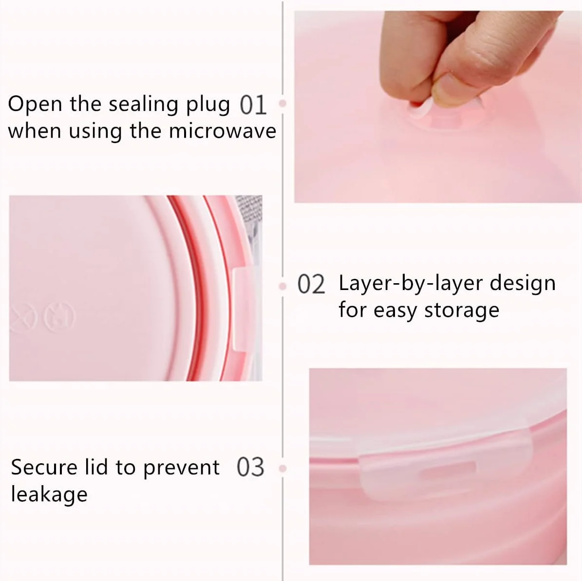 ظروف تاشو برای کمپینگ، ست 4 تایی ظروف گرد سیلیکونی نگهداری غذا با درب، مناسب برای نگهداری و سازماندهی RV، لوازم جانبی آشپزخانه RV، فاقد BPA، قابل استفاده در مایکروویو، فریزر و ماشین ظرفشویی (صورتی)