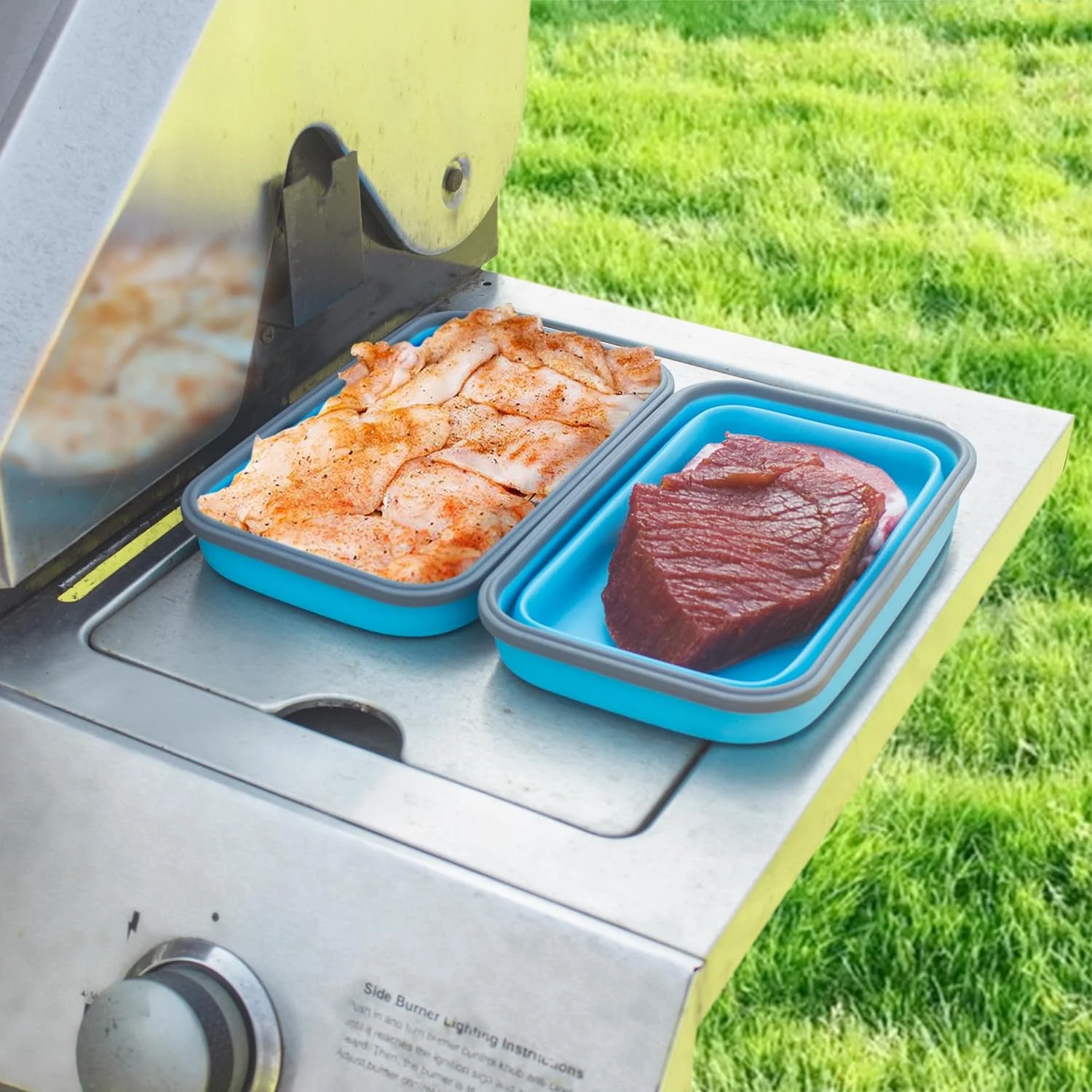 ظروف نگهداری غذای تاشو بسیار بزرگ با درب و دریچه هوا، 1774 میلی لیتر، بسته 4 عددی، ظرف تاشو بسیار بزرگ برای مرینیت با درب، ظروف سیلیکونی تاشو، قابل استفاده در مایکروویو، فریزر و ماشین ظرفشویی، آبی