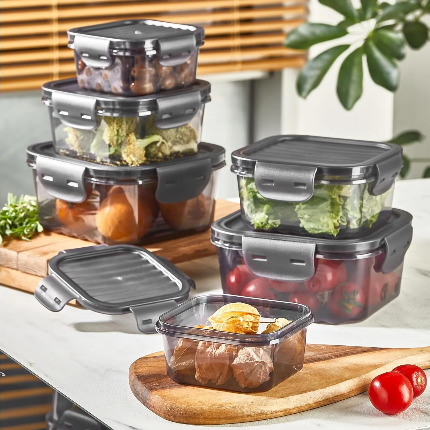 cev home essentials 6-Piece Food Storage Container Set – Airtight, Leakproof, BPA-Free Plastic Storage Boxes with Locking Lids – Stackable Meal Prep Containers, Microwave, Freezer & Dishwasher Safe