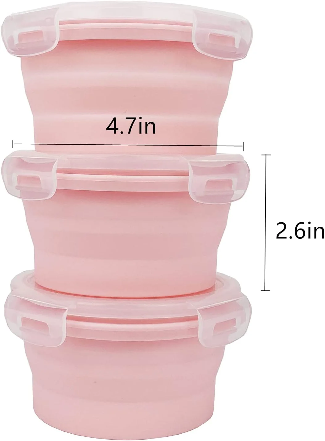 مجموعه 3 عددی کاسه تاشو گرد CCyanzi با درب، ظروف نگهداری مواد غذایی سیلیکونی، مناسب برای مایکروویو و فریزر، صرفه جویی در فضا برای کابینت آشپزخانه و کوله پشتی کمپینگ (صورتی)