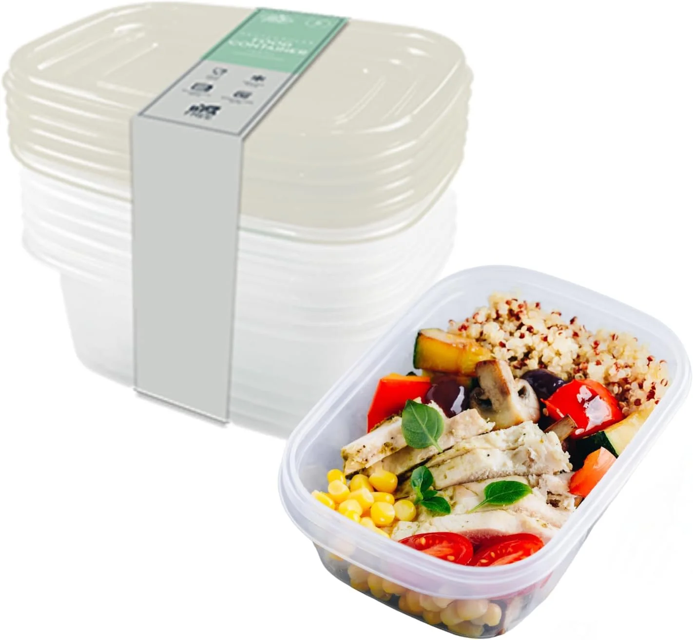 ظروف نگهداری غذا با درب [بسته 6 عددی] - بدون BPA، 700 میلی لیتر | ضد نشت، قابل استفاده مجدد، قابل چیدن روی هم، محکم | قابل استفاده در فریزر، مایکروویو و ماشین ظرفشویی | ایده آل برای آماده سازی غذا، پخت دسته ای، باقیمانده غذا (1، عاجی)