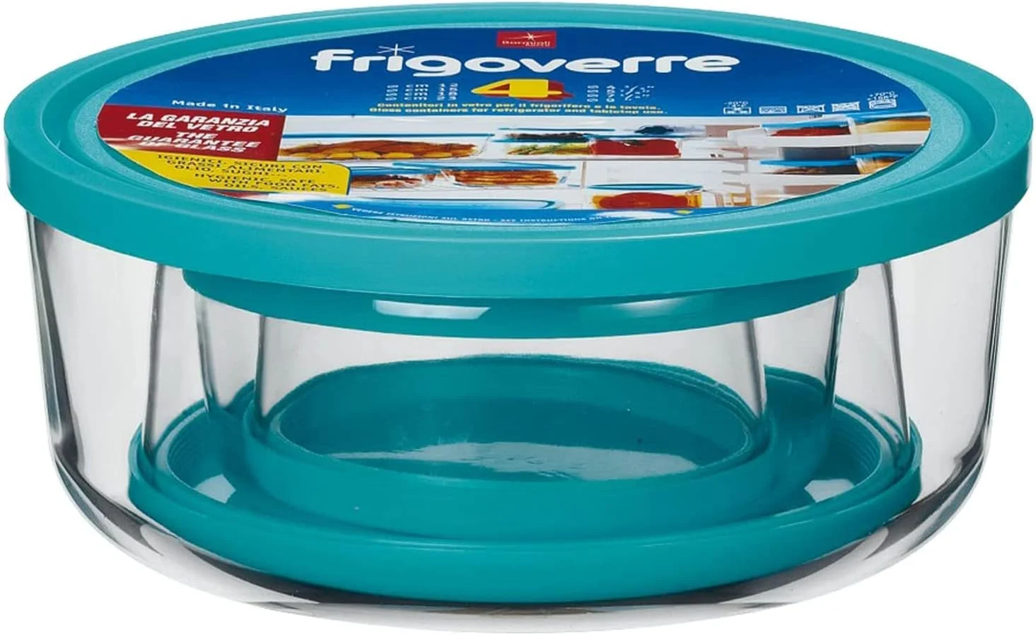 ست 4 عددی ظروف شیشه ای بورمیولی روکو مدل Frigorverre مناسب برای نگهداری مواد غذایی، قابل استفاده در مایکروویو و فریزر، گرد