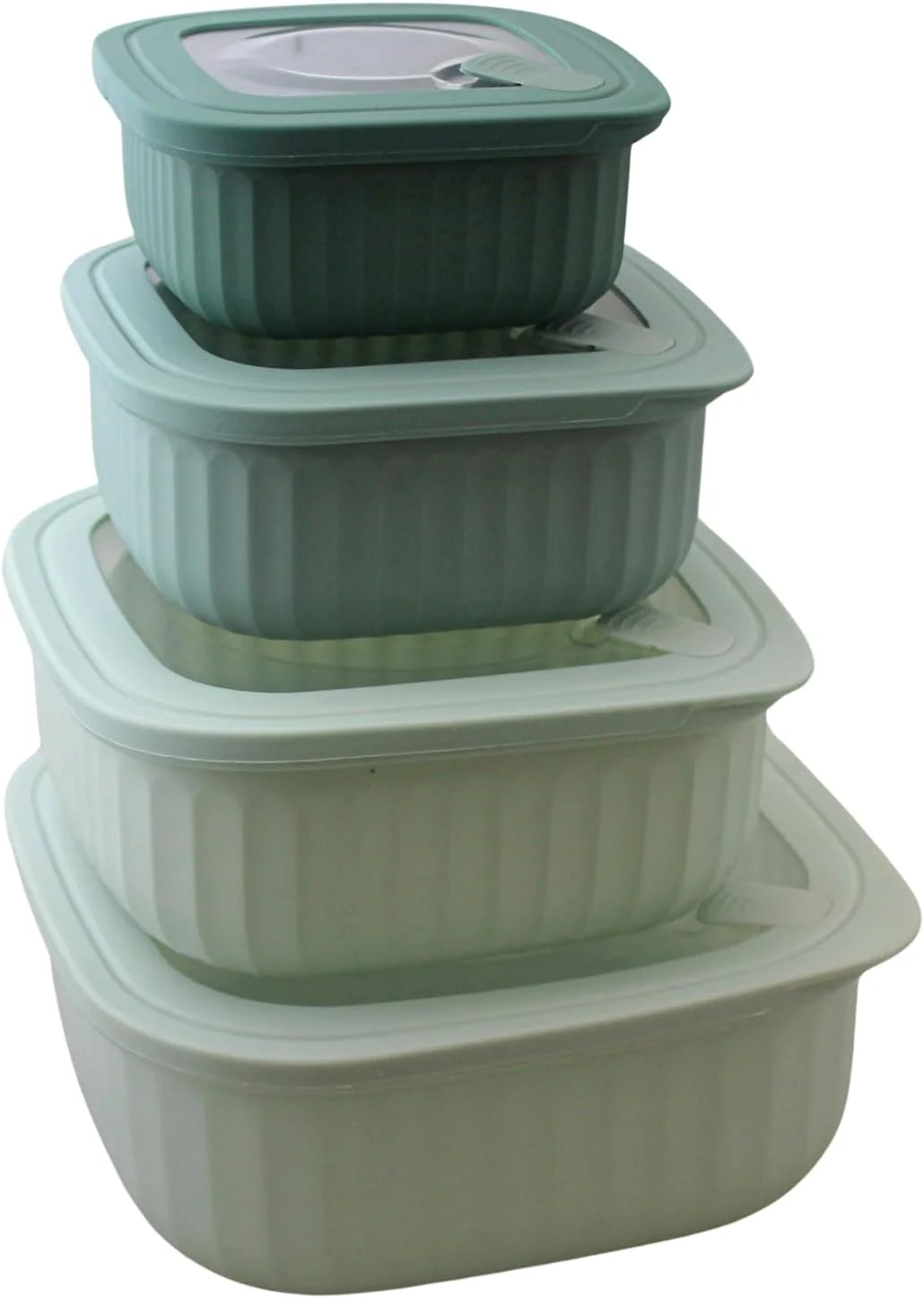 Set of 4 BPA-Free Square Food Storage Containers Vented Lids Assorted Sizes, Microwave & Freezer Safe Nesting Design for Leftovers Meal Prep Fridge Organization Dry Grains (Green)