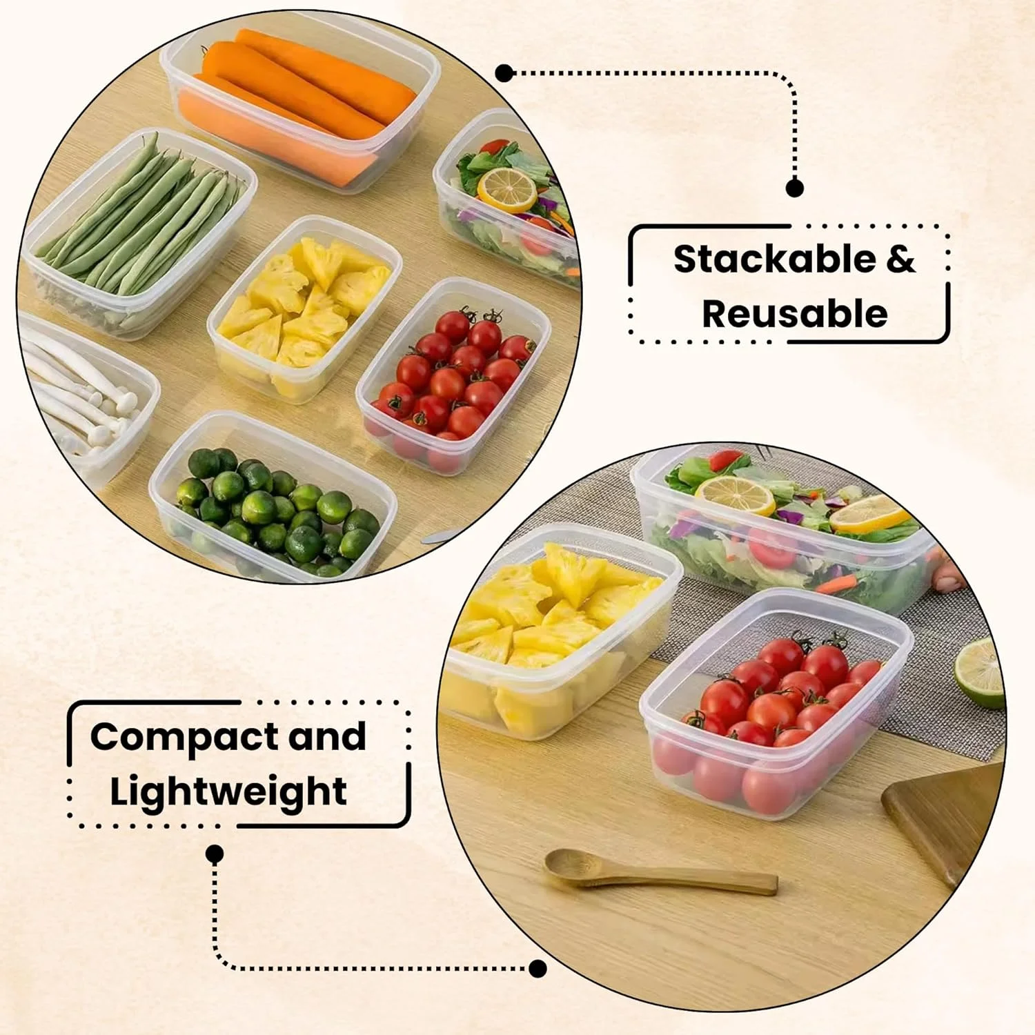 ظروف نگهداری غذا با درب [بسته 6 عددی] - بدون BPA، 700 میلی لیتر | ضد نشت، قابل استفاده مجدد، قابل چیدن روی هم، محکم | قابل استفاده در فریزر، مایکروویو و ماشین ظرفشویی | ایده آل برای آماده سازی غذا، پخت دسته ای، باقیمانده غذا (1، عاجی)