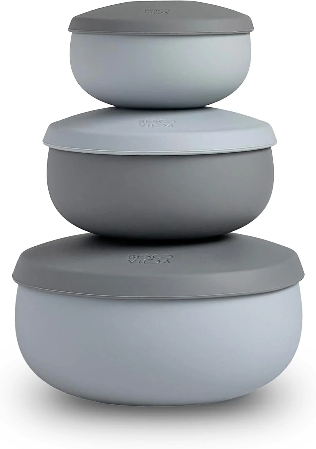کاسه سیلیکونی درب دار BESO VIDA - ظرف نگهداری مواد غذایی سیلیکونی ضد نشت | قابل استفاده در فریزر، مایکروویو و فر | ایده آل برای فریزر سوپ و آماده سازی غذا - ظروف فاقد BPA (خاکستری سنگی)