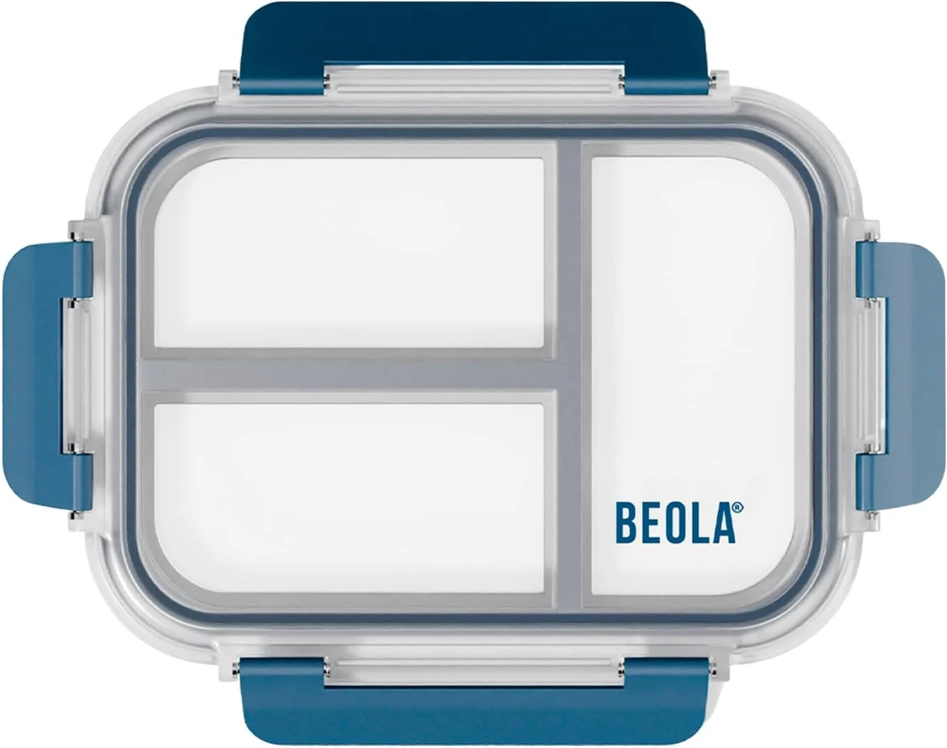 درب جایگزین BEOLA برای ظرف نگهداری مواد غذایی شیشه ای 3 محفظه ای 1050 میلی لیتری، درب پلاستیکی ظرف غذای 3 قسمتی با مهر و موم جداگانه، مناسب برای فریزر و ماشین ظرفشویی (1050 میلی لیتر، آبی دریایی)