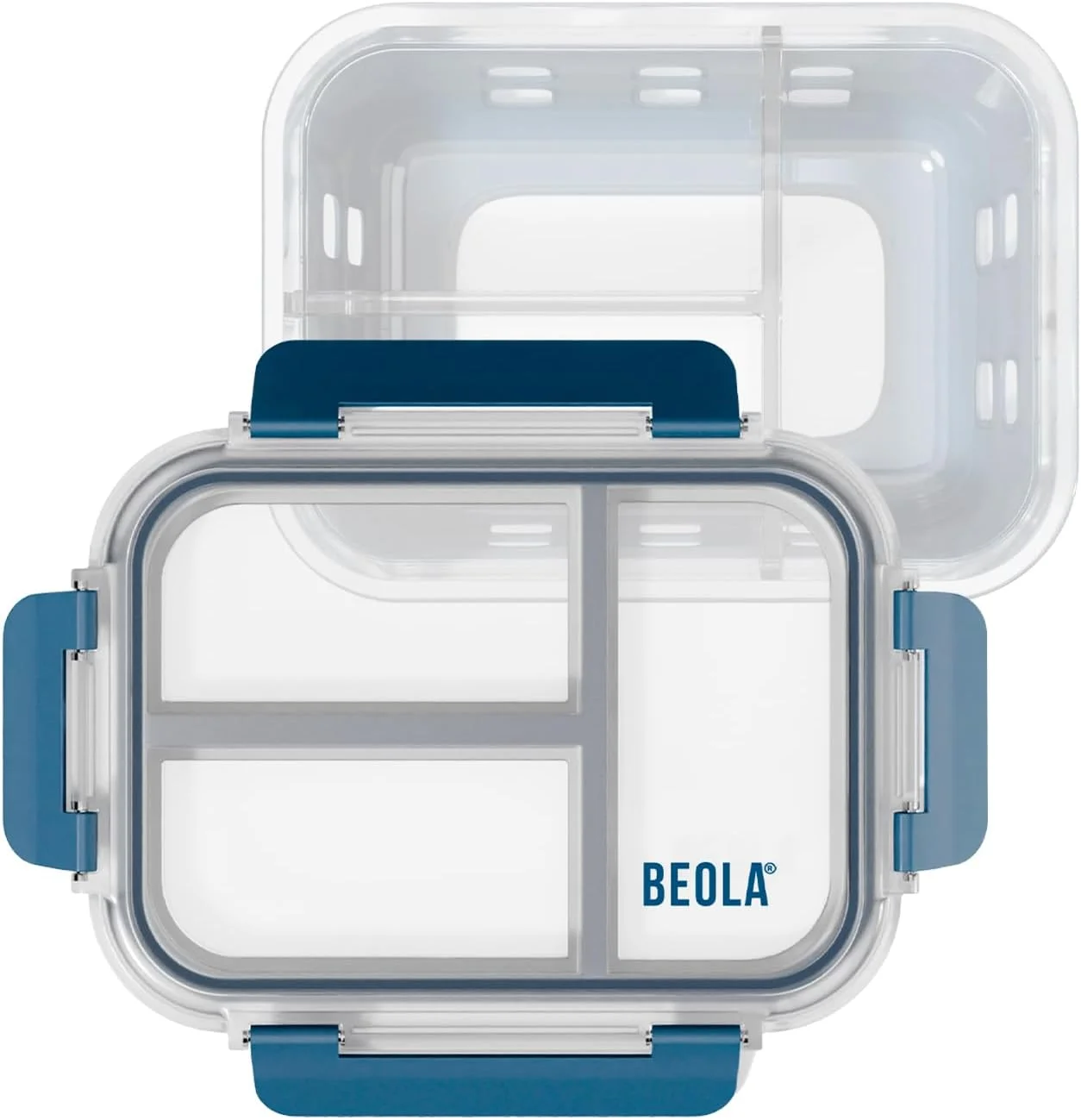 درب جایگزین BEOLA برای ظرف نگهداری مواد غذایی شیشه ای 3 محفظه ای 1050 میلی لیتری، درب پلاستیکی ظرف غذای 3 قسمتی با مهر و موم جداگانه، مناسب برای فریزر و ماشین ظرفشویی (1050 میلی لیتر، آبی دریایی)