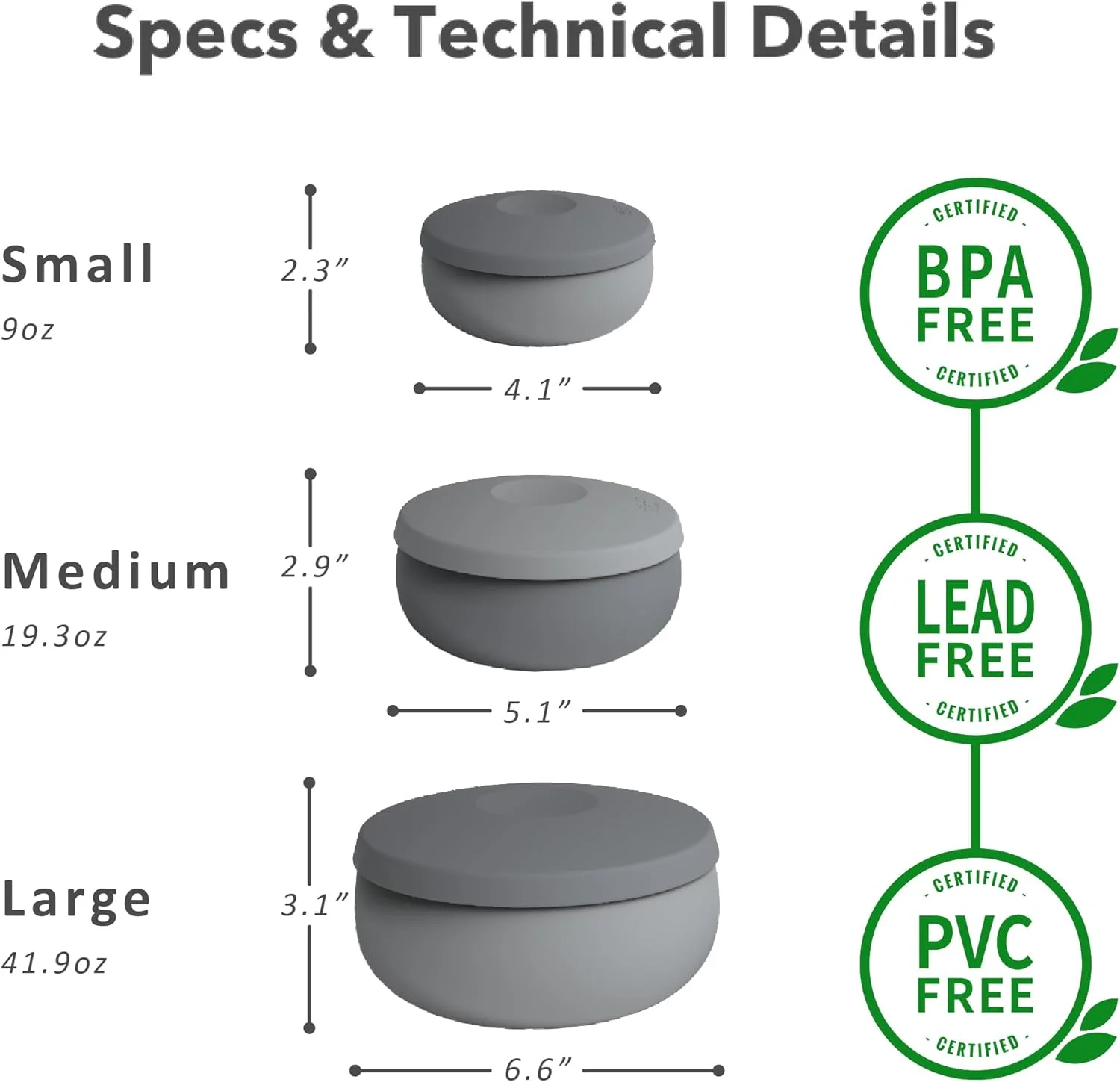 کاسه سیلیکونی درب دار BESO VIDA - ظرف نگهداری مواد غذایی سیلیکونی ضد نشت | قابل استفاده در فریزر، مایکروویو و فر | ایده آل برای فریزر سوپ و آماده سازی غذا - ظروف فاقد BPA (خاکستری سنگی)