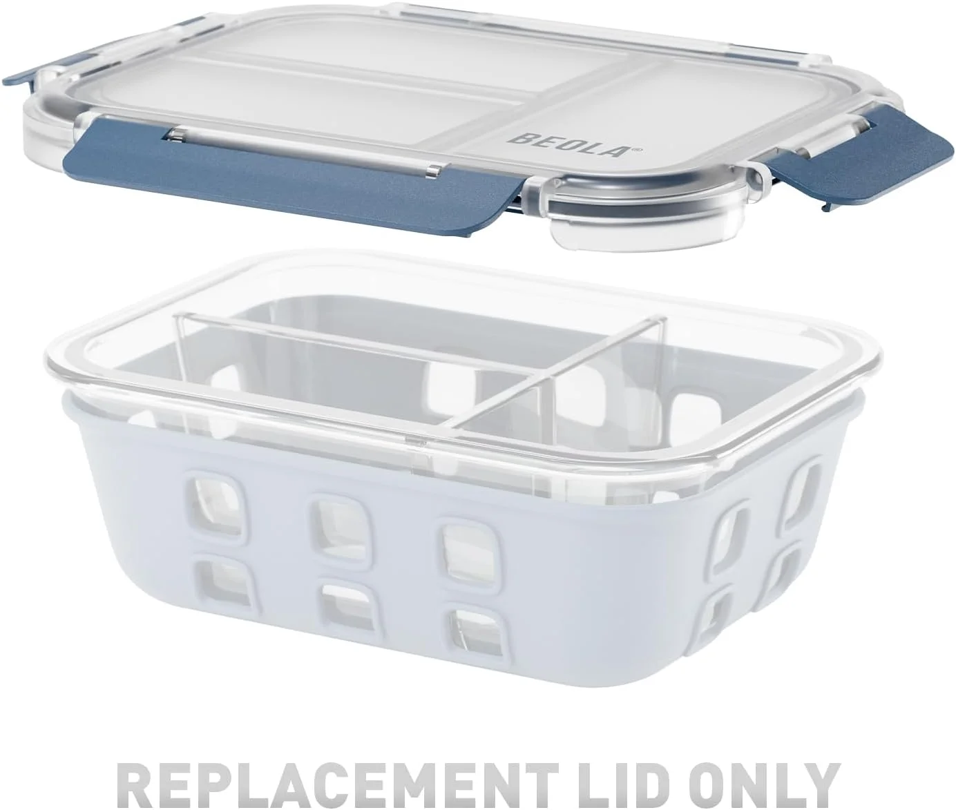 درب جایگزین BEOLA برای ظرف نگهداری مواد غذایی شیشه ای 3 محفظه ای 1050 میلی لیتری، درب پلاستیکی ظرف غذای 3 قسمتی با مهر و موم جداگانه، مناسب برای فریزر و ماشین ظرفشویی (1050 میلی لیتر، آبی دریایی)