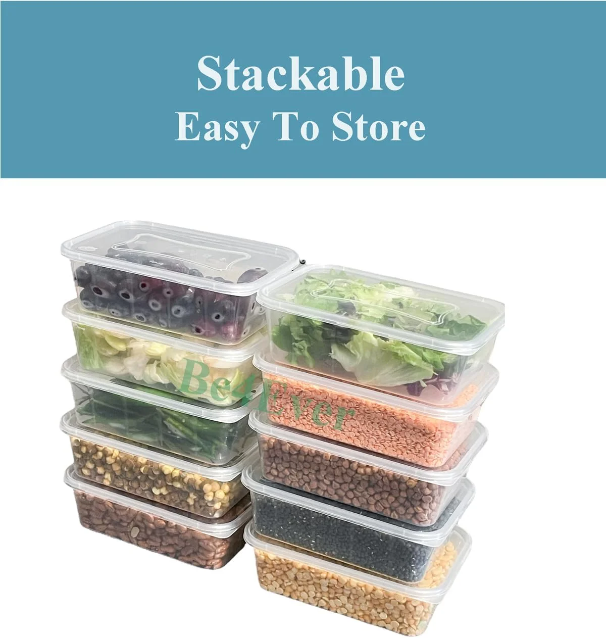ظروف نگهداری غذا Be4Ever، بسته 12 عددی، پلاستیکی، مستطیلی، بدون BPA، مناسب مایکروویو و فریزر، قابل بازیافت، 650 میلی لیتر