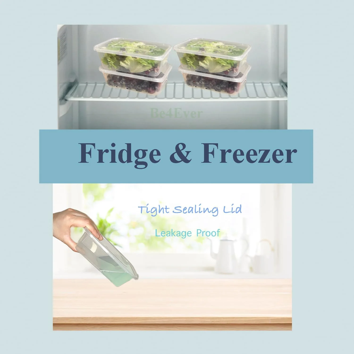 ظروف نگهداری غذا Be4Ever، بسته 12 عددی، پلاستیکی، مستطیلی، بدون BPA، مناسب مایکروویو و فریزر، قابل بازیافت، 650 میلی لیتر