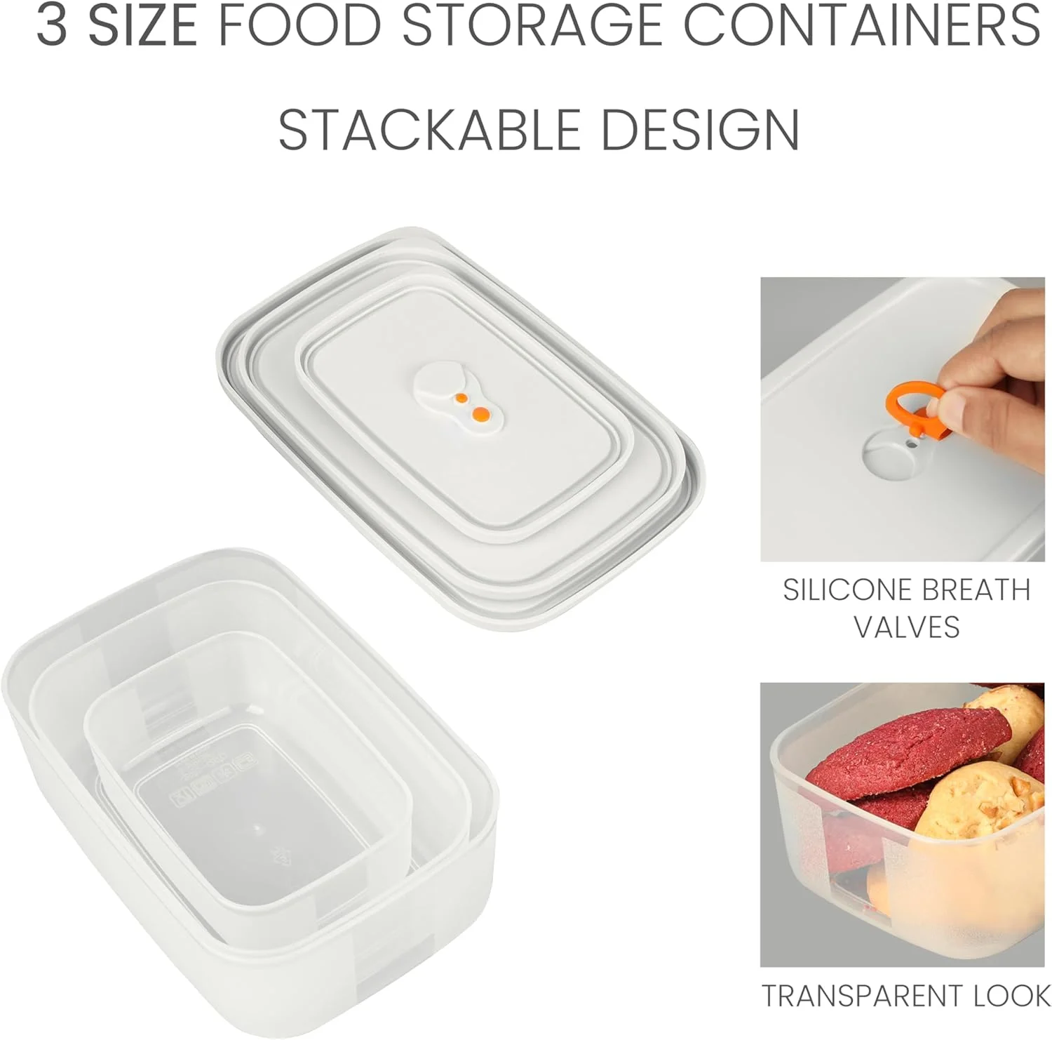 ظروف نگهداری مواد غذایی BELLE VOUS با درب های محکم (بسته 3 عددی) - ظروف آماده سازی غذای قابل استفاده مجدد - جعبه های ناهار قابل استفاده در مایکروویو/فریزر - ست جعبه غذا - ظروف پلاستیکی غذا