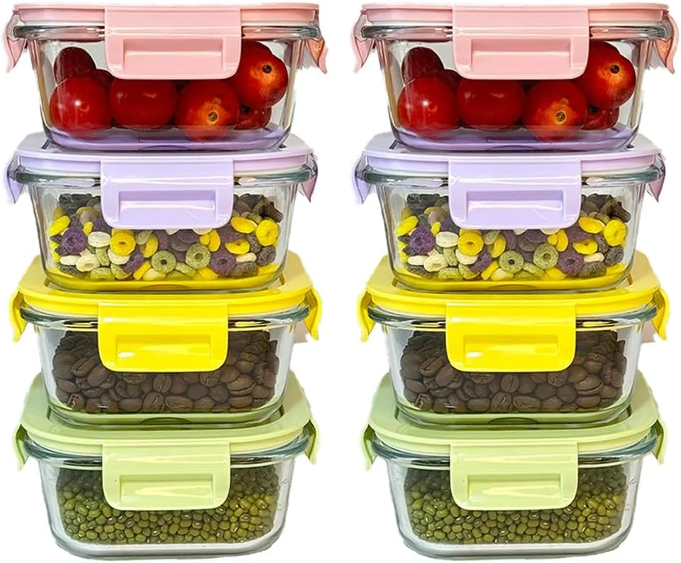 ظروف نگهداری غذا شیشه ای مربع B.GUBOBOYA، 16 تکه، کاسه های آماده سازی غذا شیشه ای 2 پیمانه، ظروف نگهداری غذای مربع کوچک، کاسه های شیشه ای ضد نشت، قابل استفاده در ماشین ظرفشویی، مایکروویو و فریزر (8 بسته)