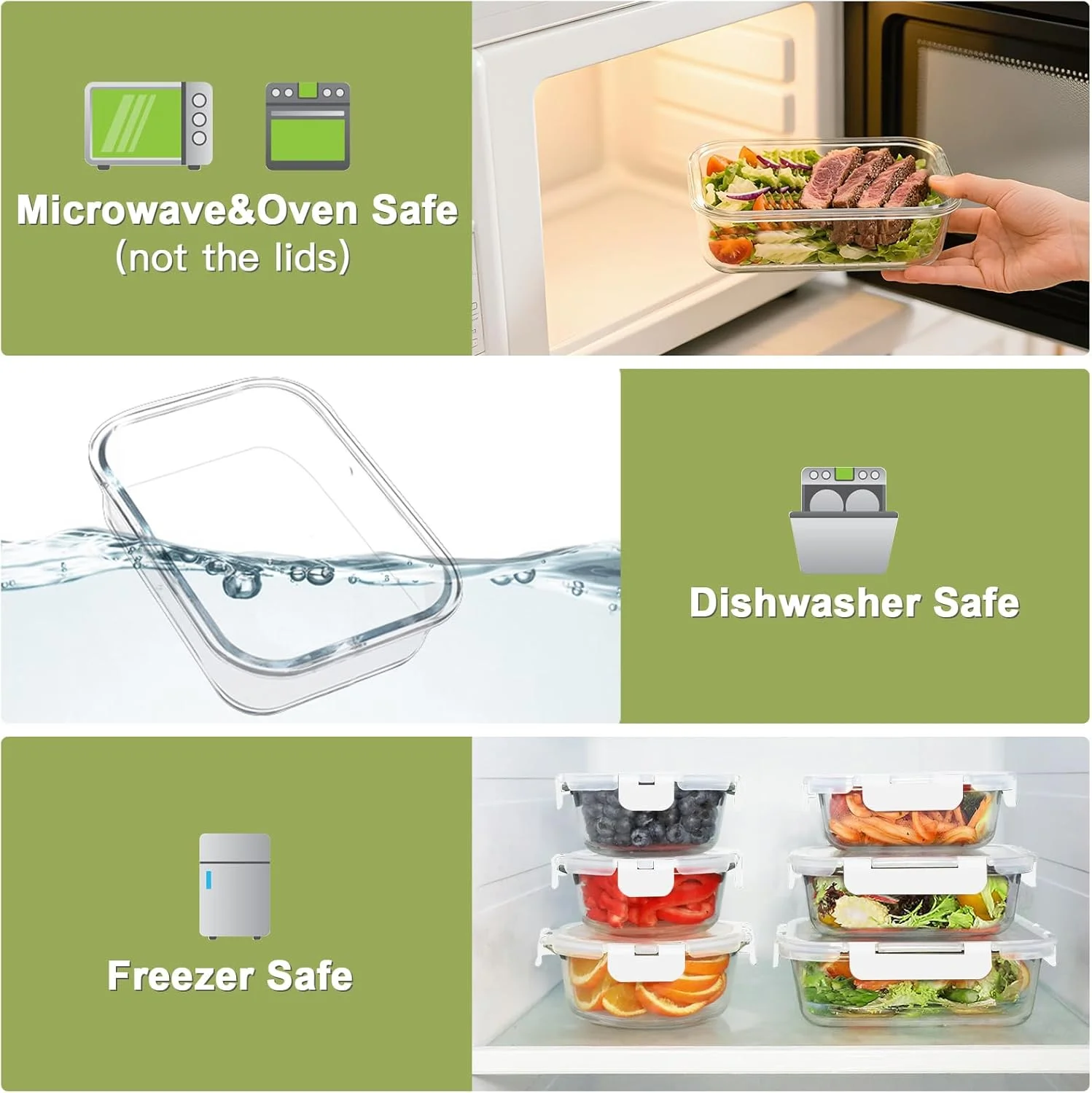 ظروف نگهداری غذا شیشه ای بایز، 24 تکه با درب، ظروف آماده سازی غذا شیشه ای درب دار برای آشپزخانه، جعبه ناهار بدون BPA، قابل استفاده در مایکروویو و فریزر، سفید