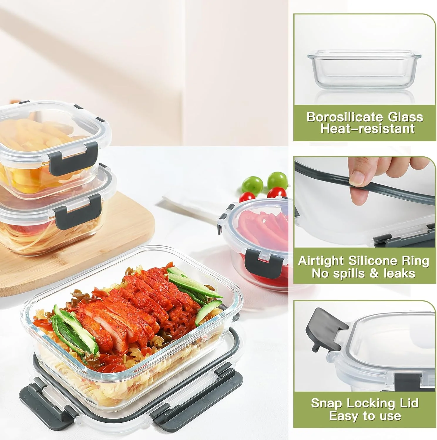 مجموعه ظروف شیشه ای نگهداری غذا بایز، 30 تکه، ظروف آماده سازی غذا با درب، جعبه ناهار ضد هوا، بدون BPA، قابل استفاده در مایکروویو، فریزر و ماشین ظرفشویی