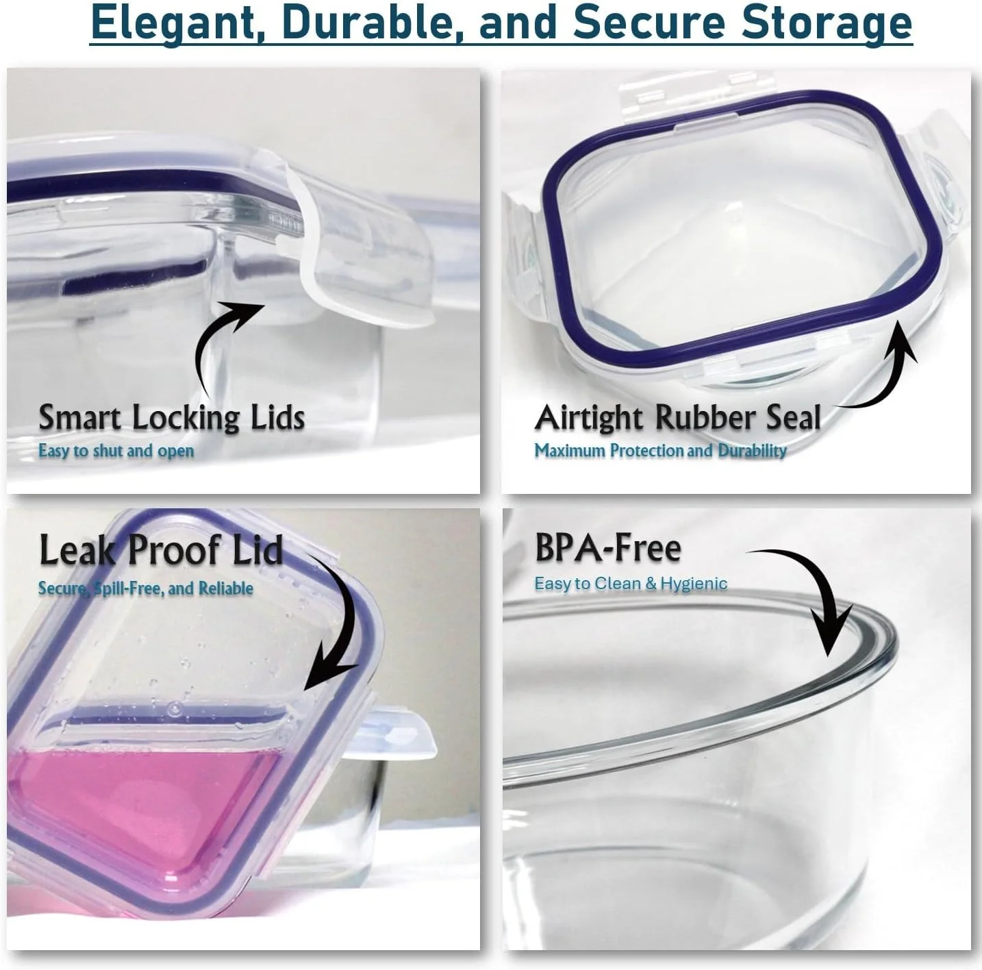 ظروف شیشه ای Auroware، بسته 8 عددی، با درب های ضد نشت و هواگیر، فاقد BPA، قابل استفاده در ماشین ظرفشویی، مایکروویو و فریزر، ظروف نگهداری مواد غذایی، مناسب برای ناهار و تغذیه سالم