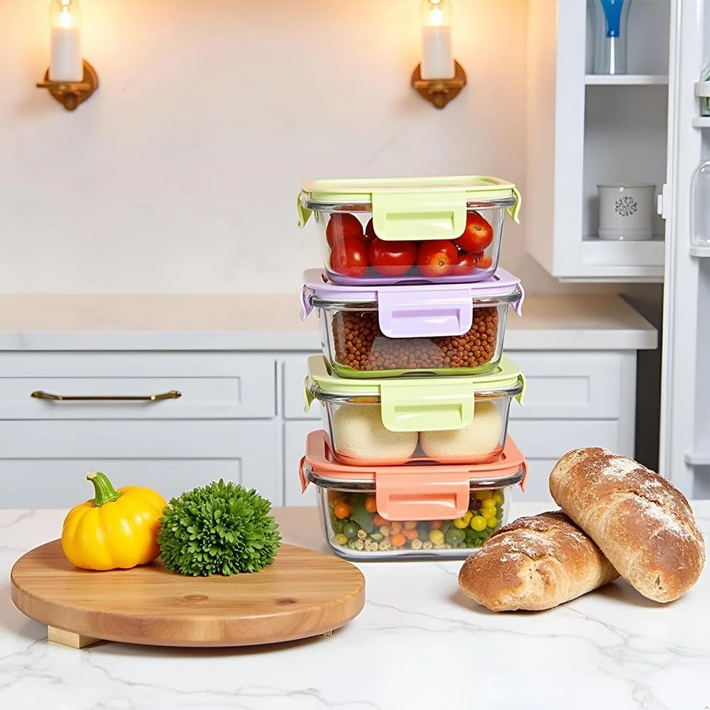 ظروف نگهداری غذا شیشه ای مربع B.GUBOBOYA، 16 تکه، کاسه های آماده سازی غذا شیشه ای 2 پیمانه، ظروف نگهداری غذای مربع کوچک، کاسه های شیشه ای ضد نشت، قابل استفاده در ماشین ظرفشویی، مایکروویو و فریزر (8 بسته)