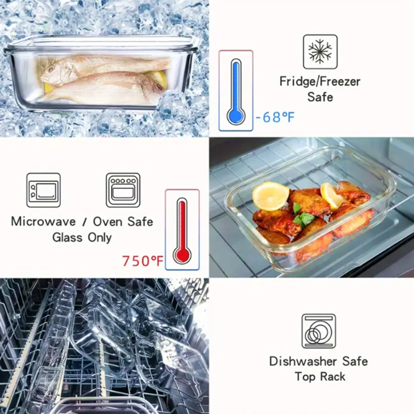 مجموعه 8 عددی ظروف شیشه ای Auroware با درب های ضد نشت و هوا، فاقد BPA، قابل استفاده در ماشین ظرفشویی، مایکروویو و فریزر، ظروف نگهداری مواد غذایی، مناسب برای ناهار، سالم و ایمن