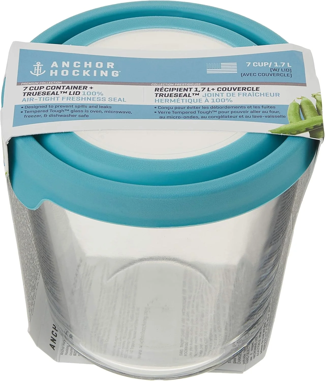 ظروف شیشه ای نگهداری مواد غذایی Anchor Hocking Trueseal با درب های محکم، 3.5 پیمانه بلند، آبی معدنی و 7 پیمانه بلند آبی مدل 11839AHG17