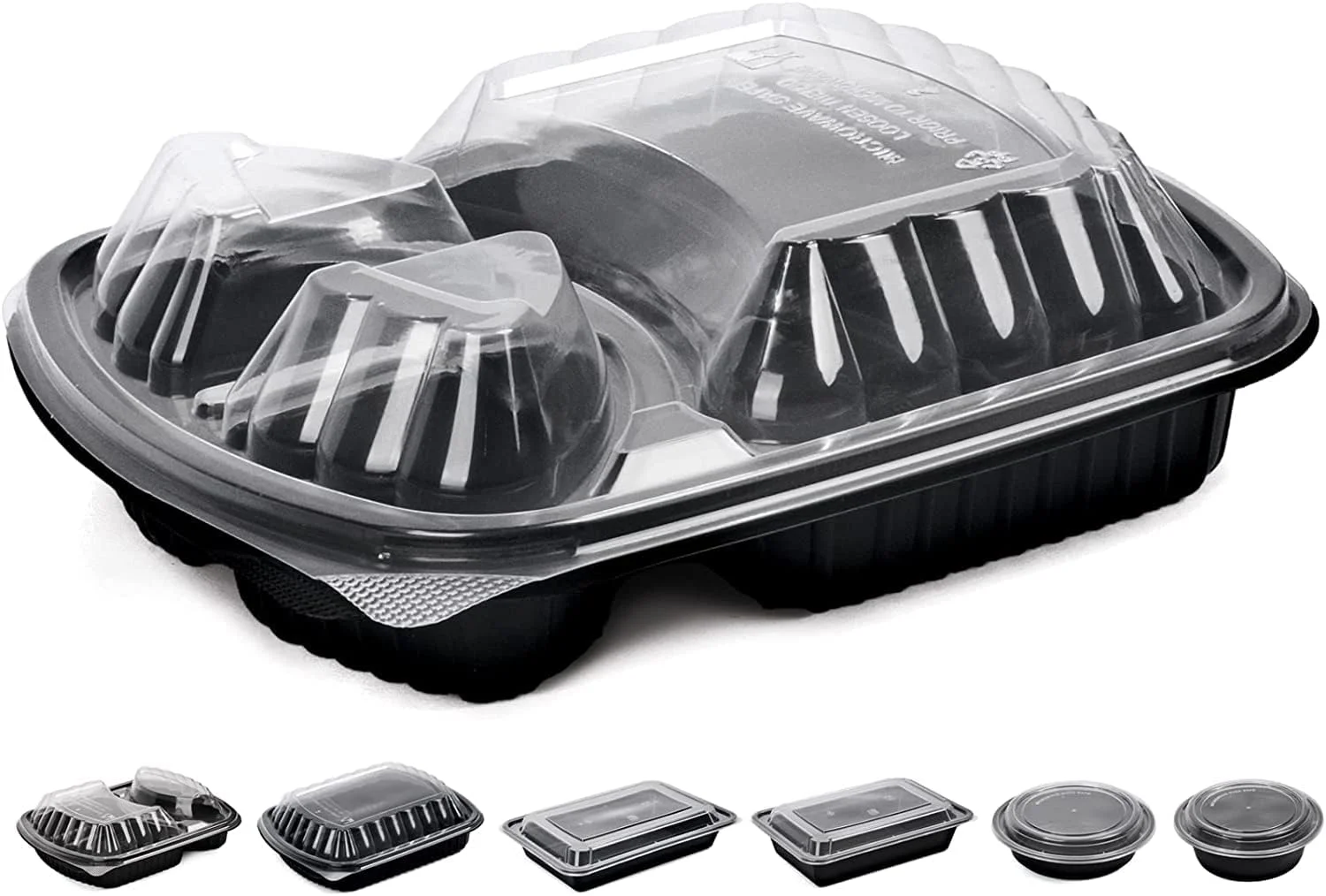 السقر [بسته 5 عددی] ظرف نگهداری غذا با پایه مشکی 3 قسمتی به همراه درب | ظرف غذای یکبار مصرف | ظروف آماده سازی غذا | جعبه ناهار مایکروویو | فریزر ایمن (3 محفظه ای)، 32 اونس