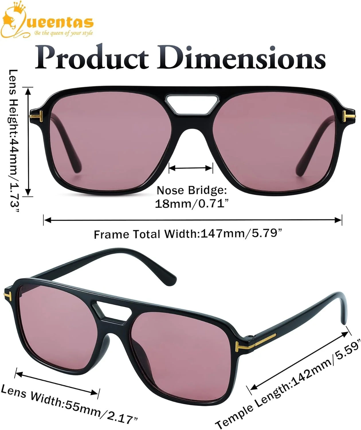 عینک آفتابی خلبانی رترو QUEENTAS برای زنان و مردان، عینک آفتابی مستطیلی پلنگی مد روز زنانه و مردانه