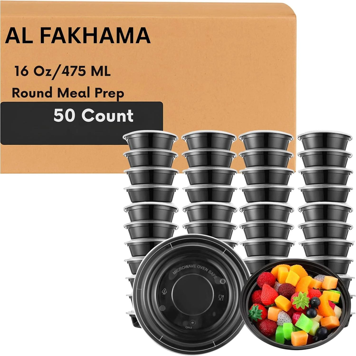 ظروف آماده سازی غذا گرد الفخامه 475 میلی لیتر [50 عدد] تک قسمتی با درب، ظروف نگهداری غذا، بدون BPA، قابل چیدن، قابل استفاده در مایکروویو/ماشین ظرفشویی/فریزر - ارسال در جعبه محکم