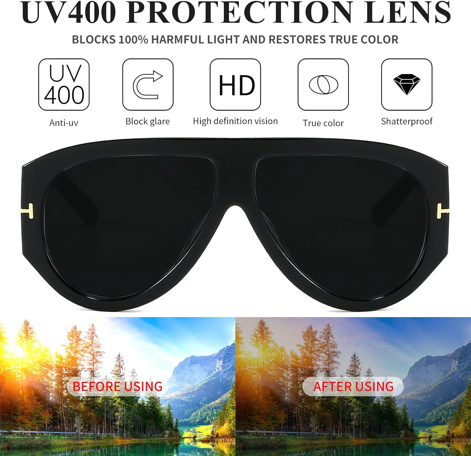 عینک آفتابی خلبانی بزرگ و مد روز QYVEWY برای زنان و مردان، فریم ضخیم مربعی، محافظت UV400