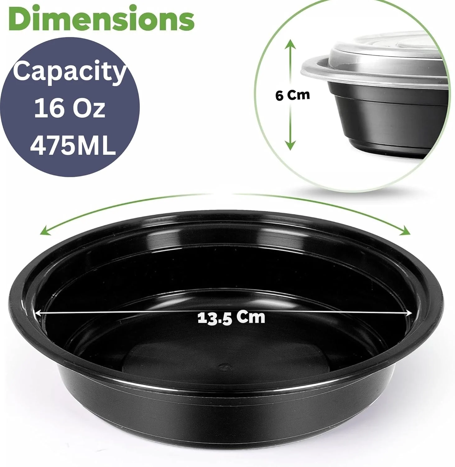 ظروف آماده سازی غذا گرد الفخامه 475 میلی لیتر [50 عدد] تک قسمتی با درب، ظروف نگهداری غذا، بدون BPA، قابل چیدن، قابل استفاده در مایکروویو/ماشین ظرفشویی/فریزر - ارسال در جعبه محکم