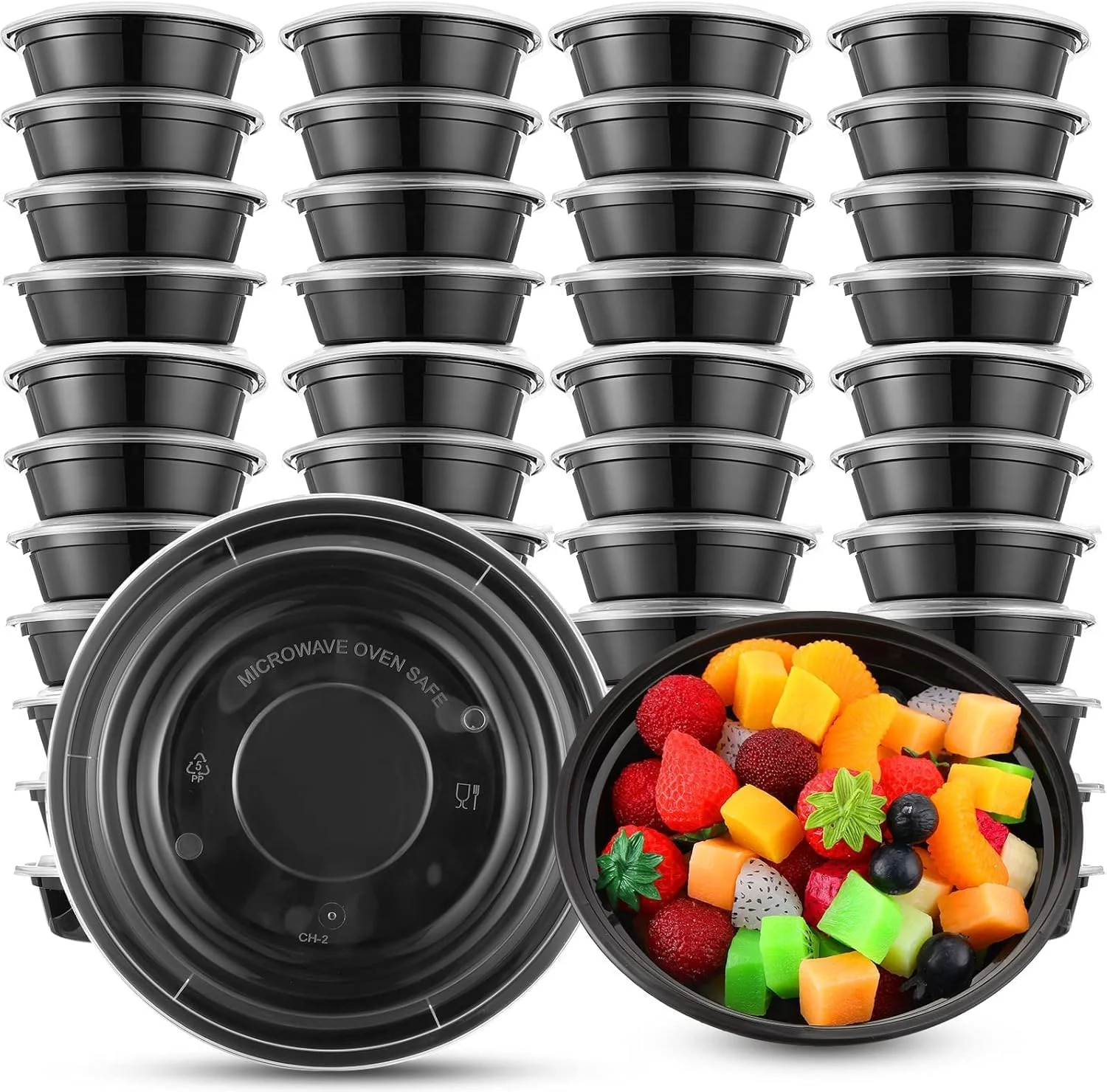 ظروف آماده سازی غذا گرد الفخامه 475 میلی لیتر [50 عدد] تک قسمتی با درب، ظروف نگهداری غذا، بدون BPA، قابل چیدن، قابل استفاده در مایکروویو/ماشین ظرفشویی/فریزر - ارسال در جعبه محکم