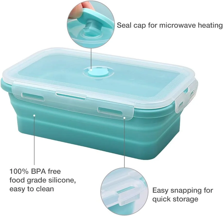 ظروف نگهداری مواد غذایی سیلیکونی Alimat PluS با درب، ست 3 عددی 800 میلی لیتری، ظروف تاشو برای آماده سازی غذا و ناهار، قابل استفاده در مایکروویو، فریزر و ماشین ظرفشویی